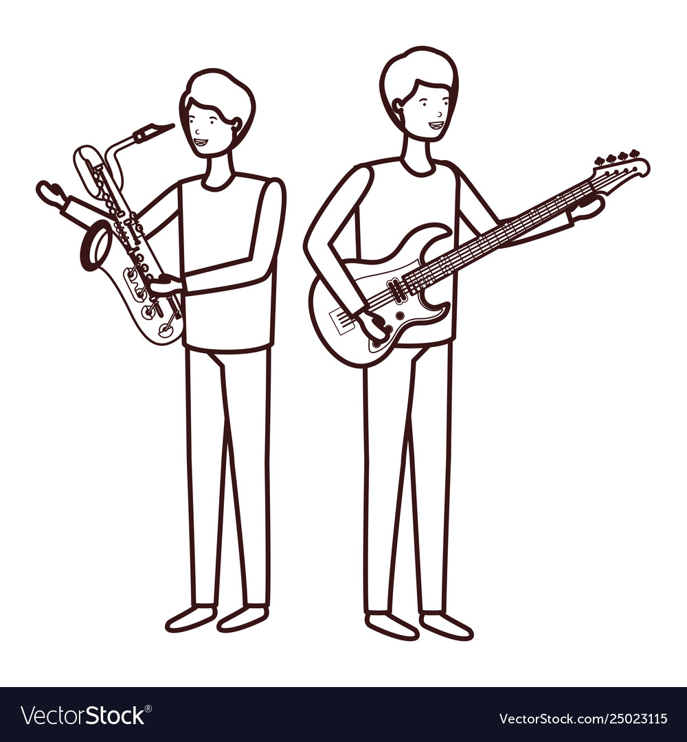 Men with musical instruments character Royalty Free Vector