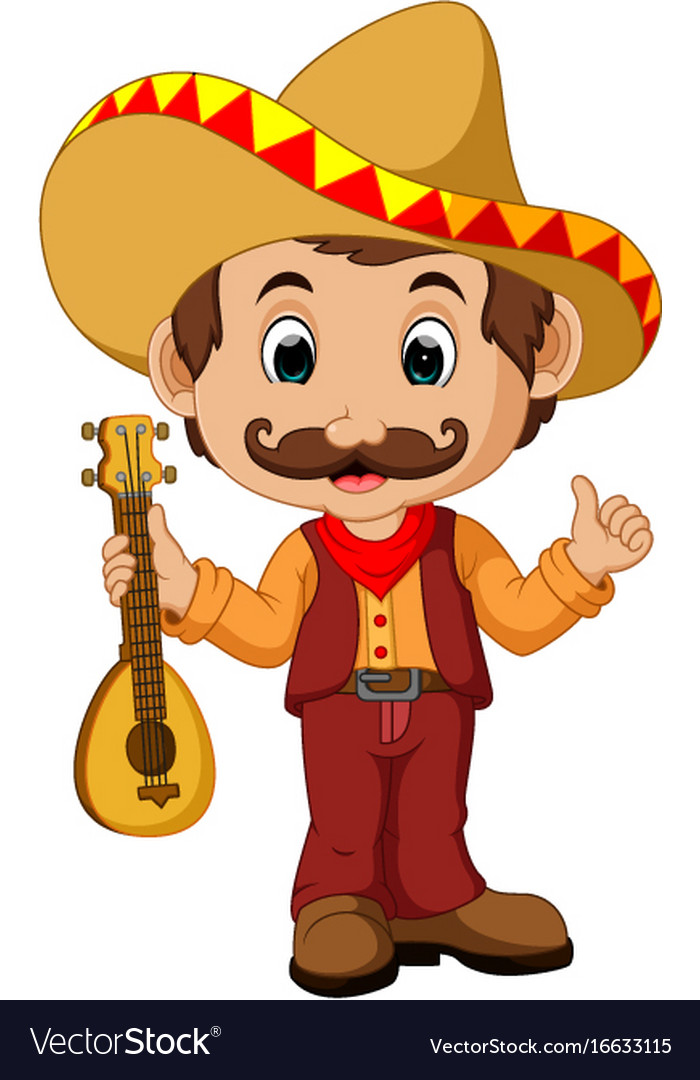 Mexican cartoon character with guitar Royalty Free Vector