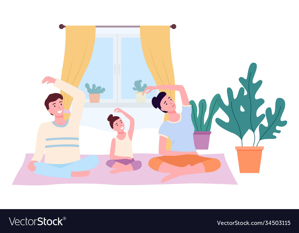 Mother father and daughter doing yoga in lotus Vector Image