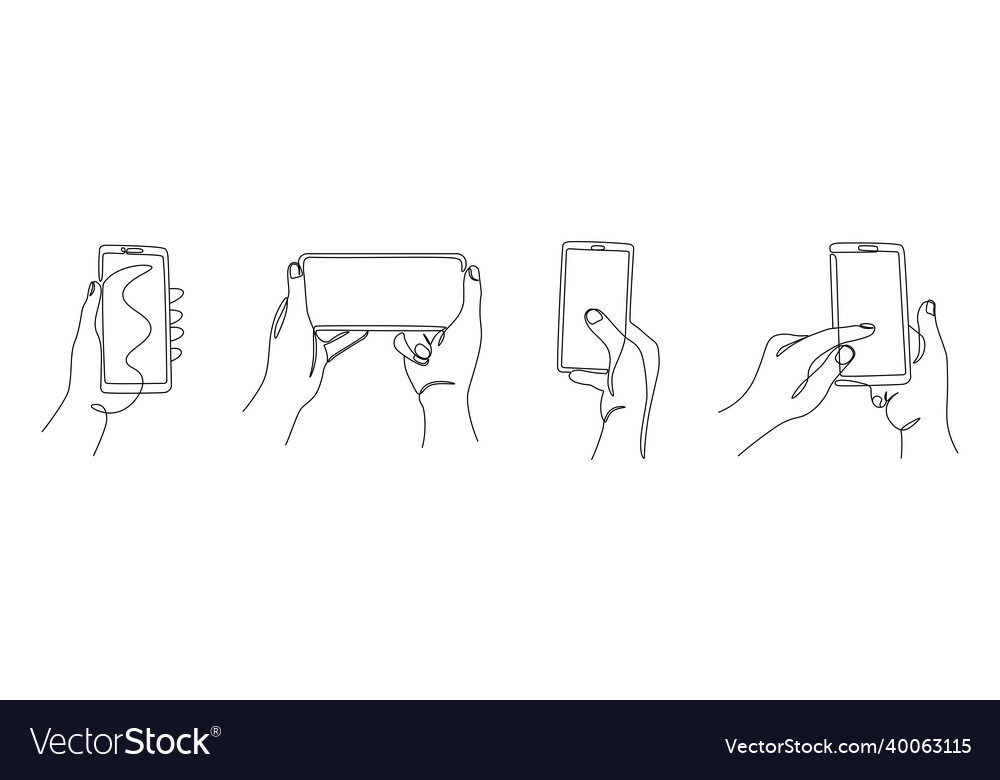 One line hands with phones continuous female Vector Image