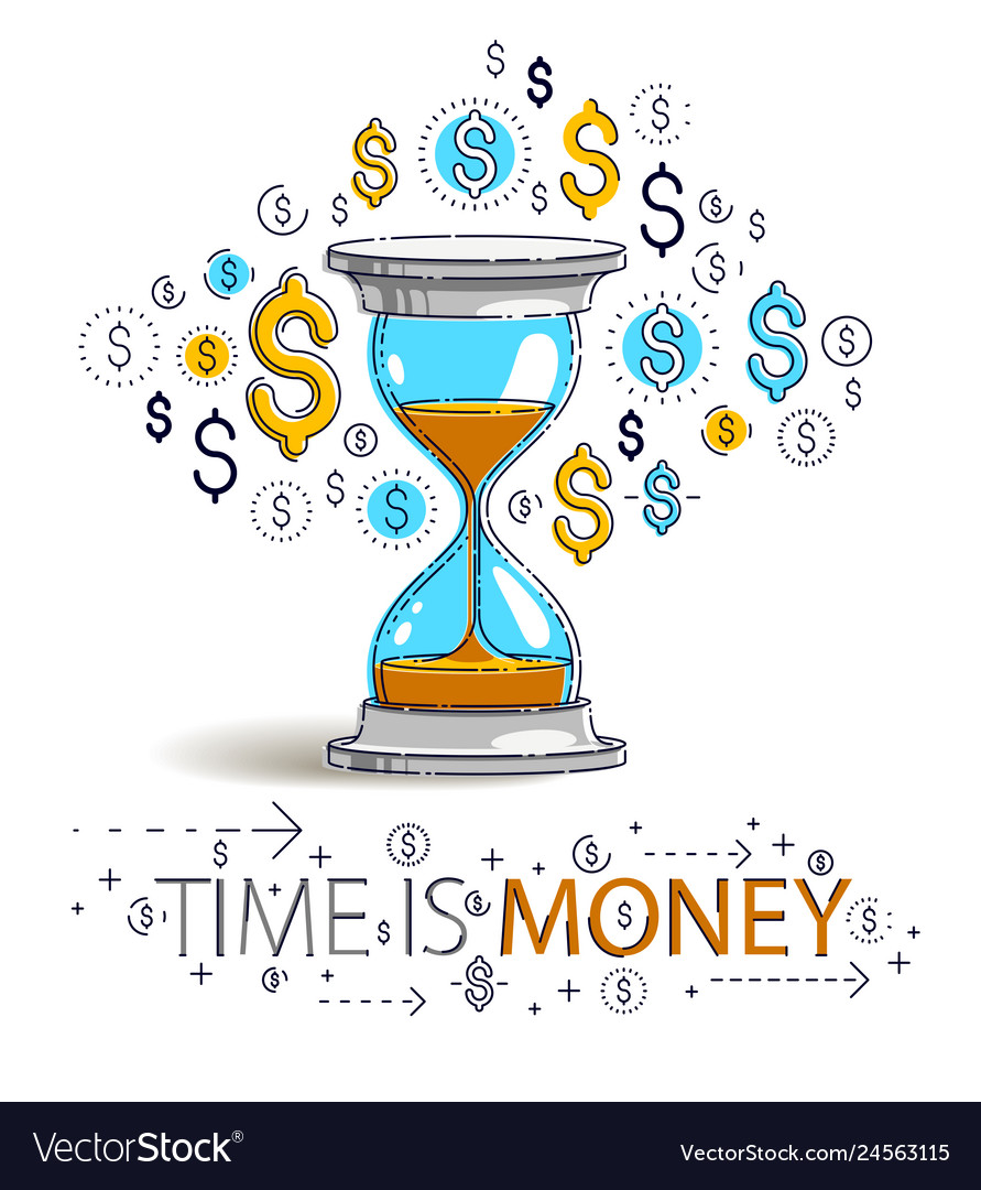 Time is money concept hourglass and dollar icons