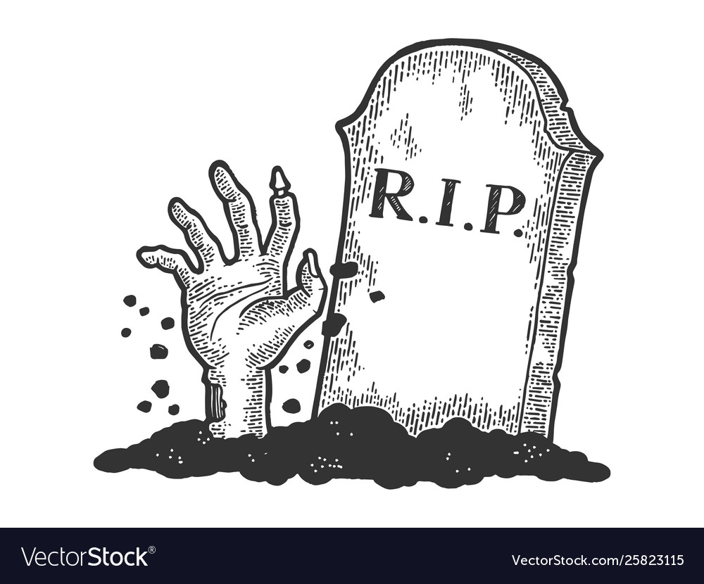 Zombie dead man hand out grave sketch Royalty Free Vector