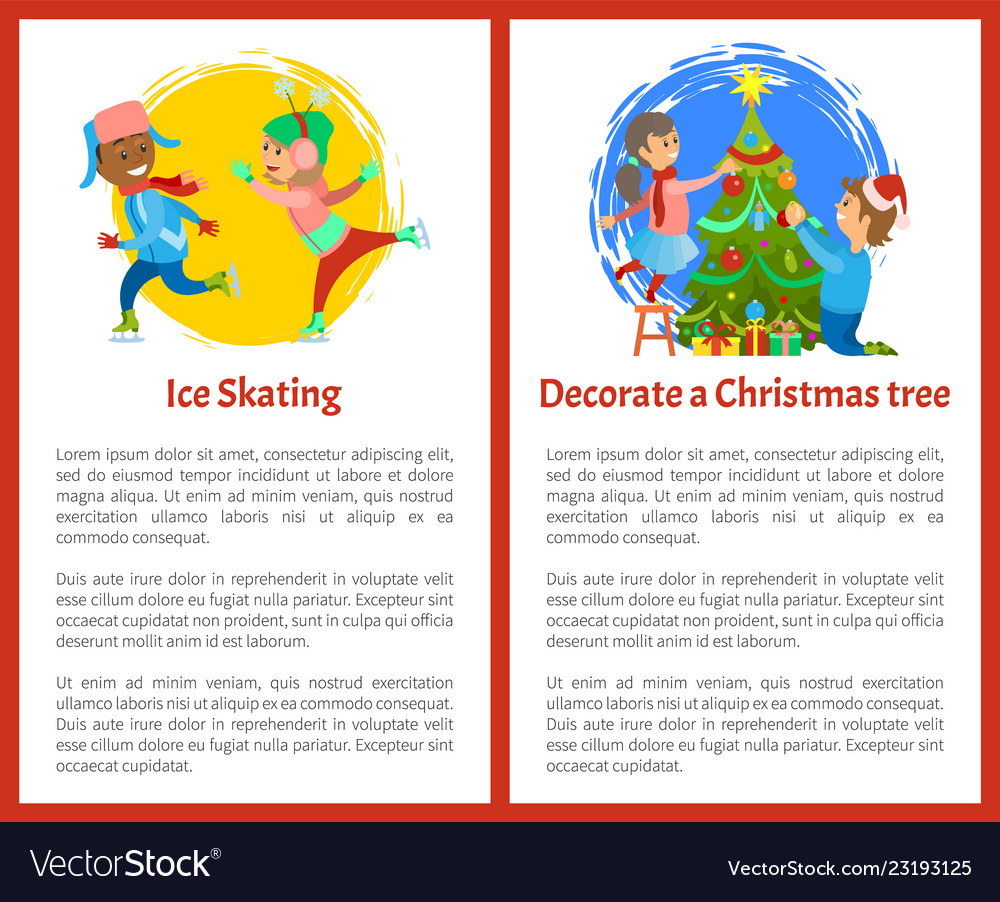 Decorate Christmas Tree And Ice Skating Poster Vector Image