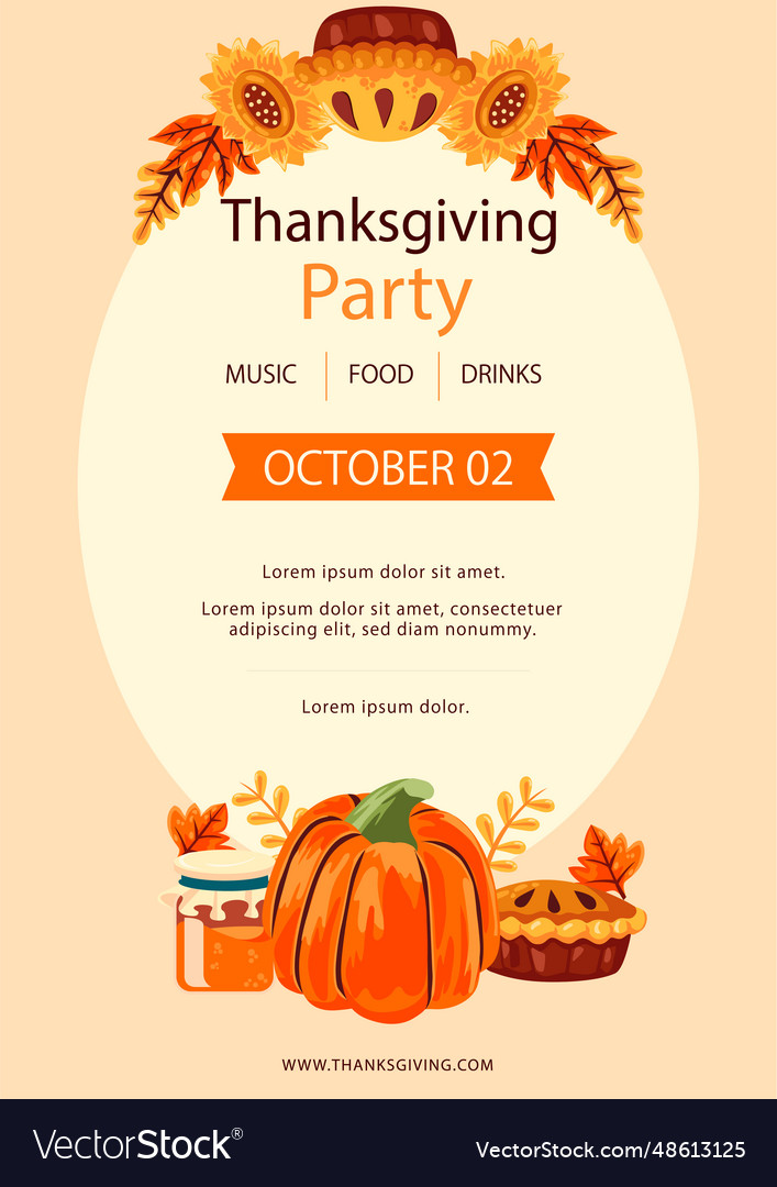 Free flat thanksgiving invitation template Vector Image Free flat thanksgiving invitation template Vector Image