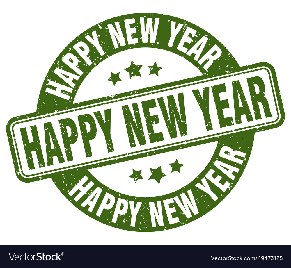 Happy new year stamp label round Royalty Free Vector Image