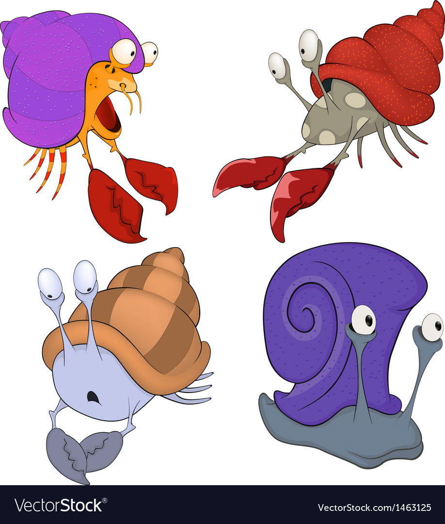 Set of sea crabs and snails cartoon Royalty Free Vector