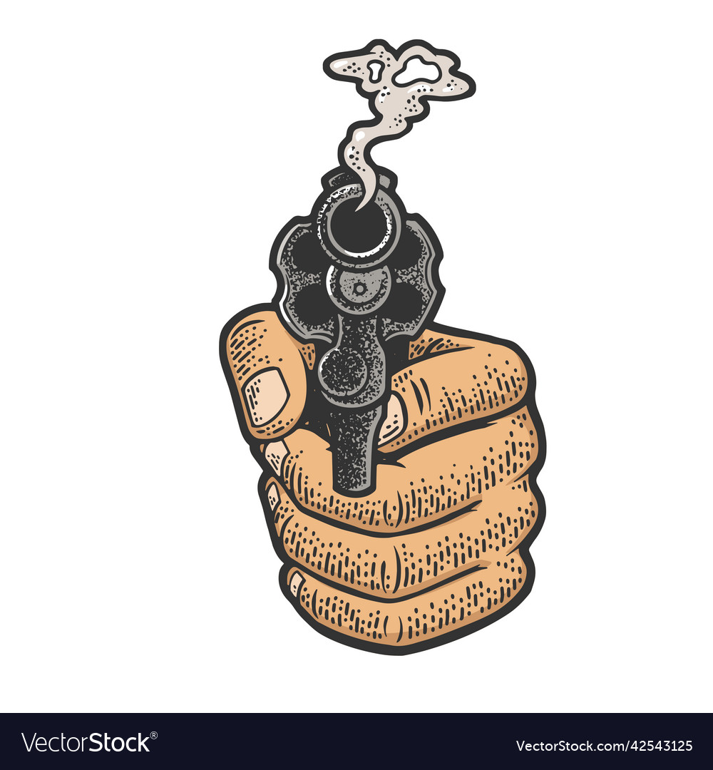 Smoking revolver in hand color sketch