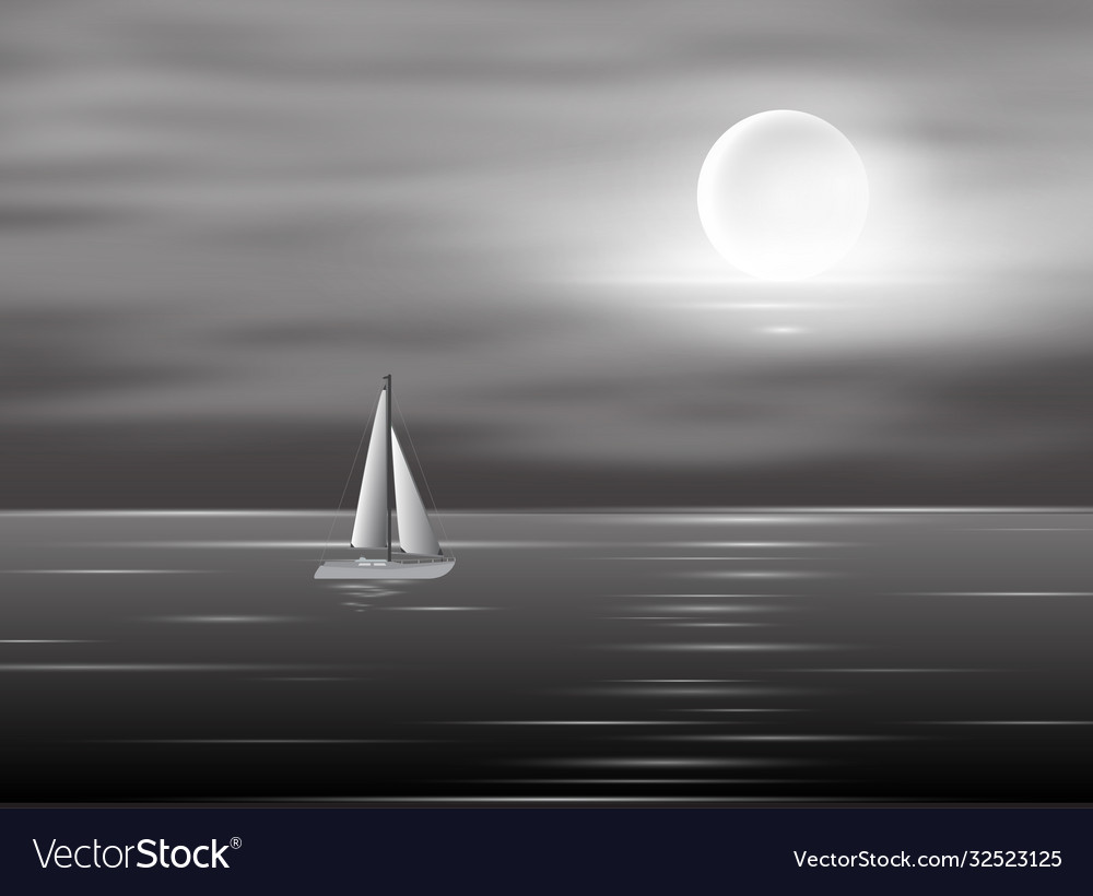 View to full moon at night time on sea