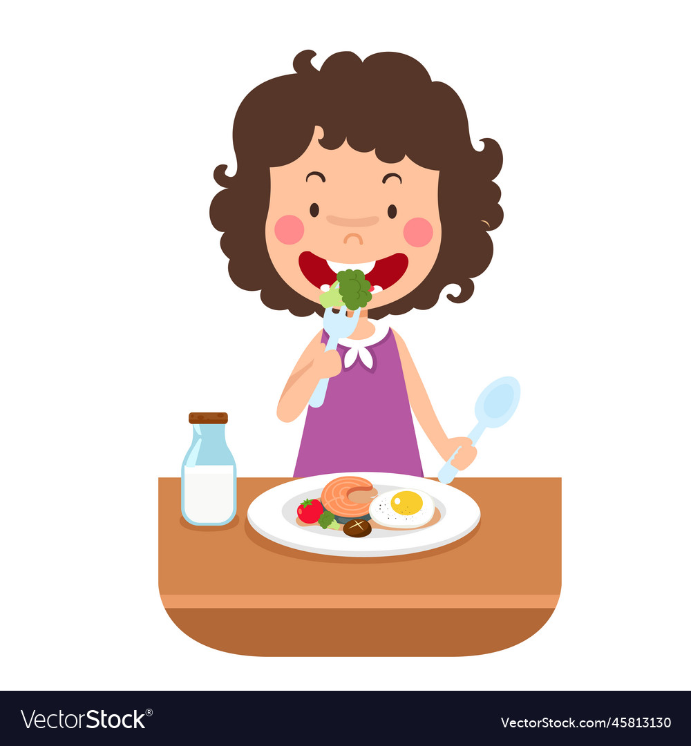 Cute Girl Eating Healthy Food Royalty Free Vector Image