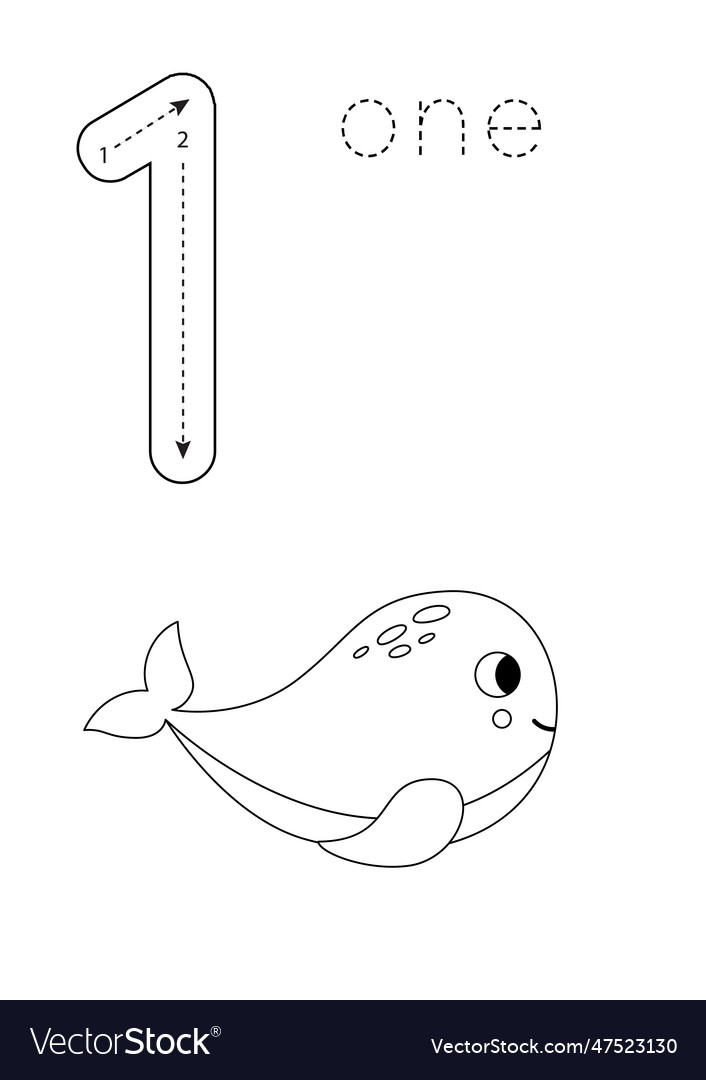Flashcard number 1 preschool worksheet black Vector Image