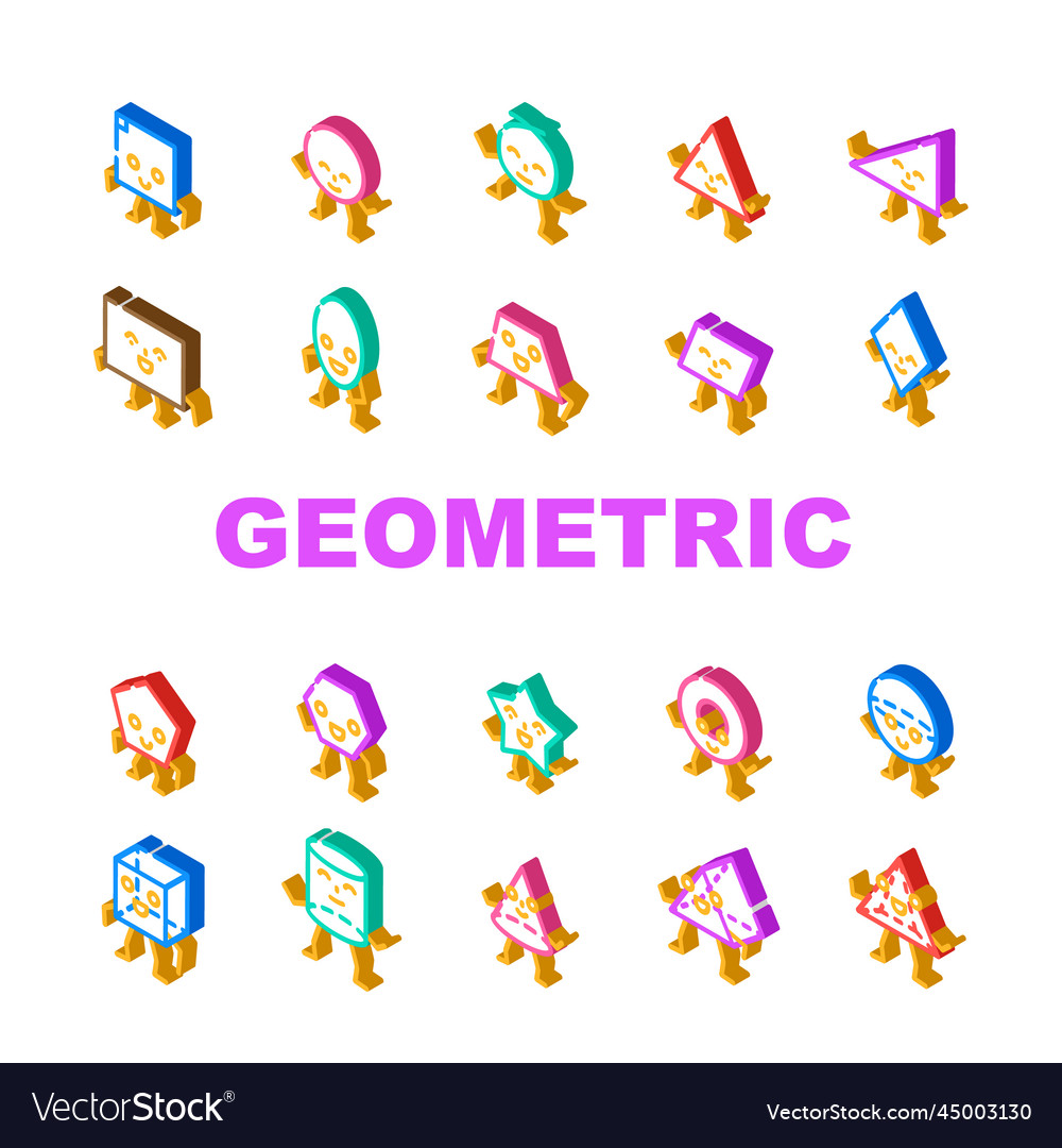 Geometric shape funny icons set Royalty Free Vector Image