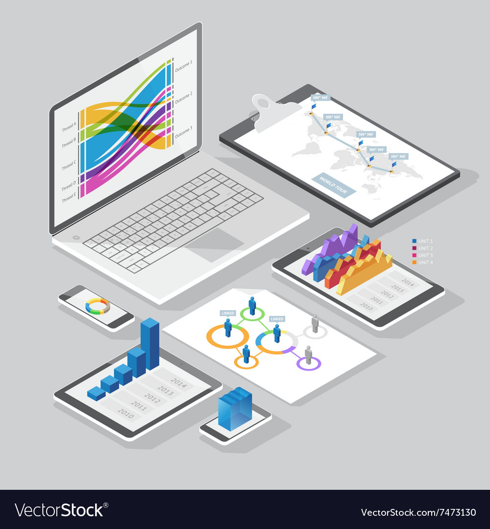 Isometric infographics design elements Royalty Free Vector