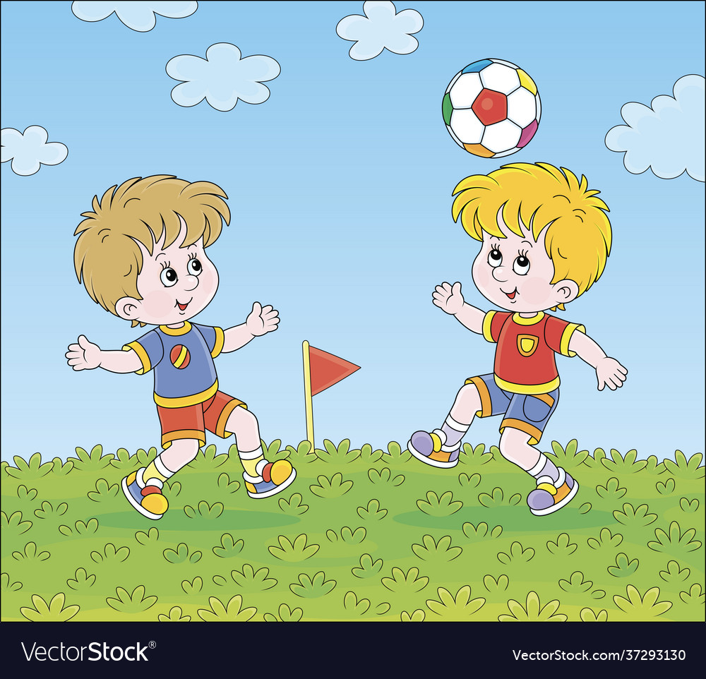 Little football players with a ball Royalty Free Vector