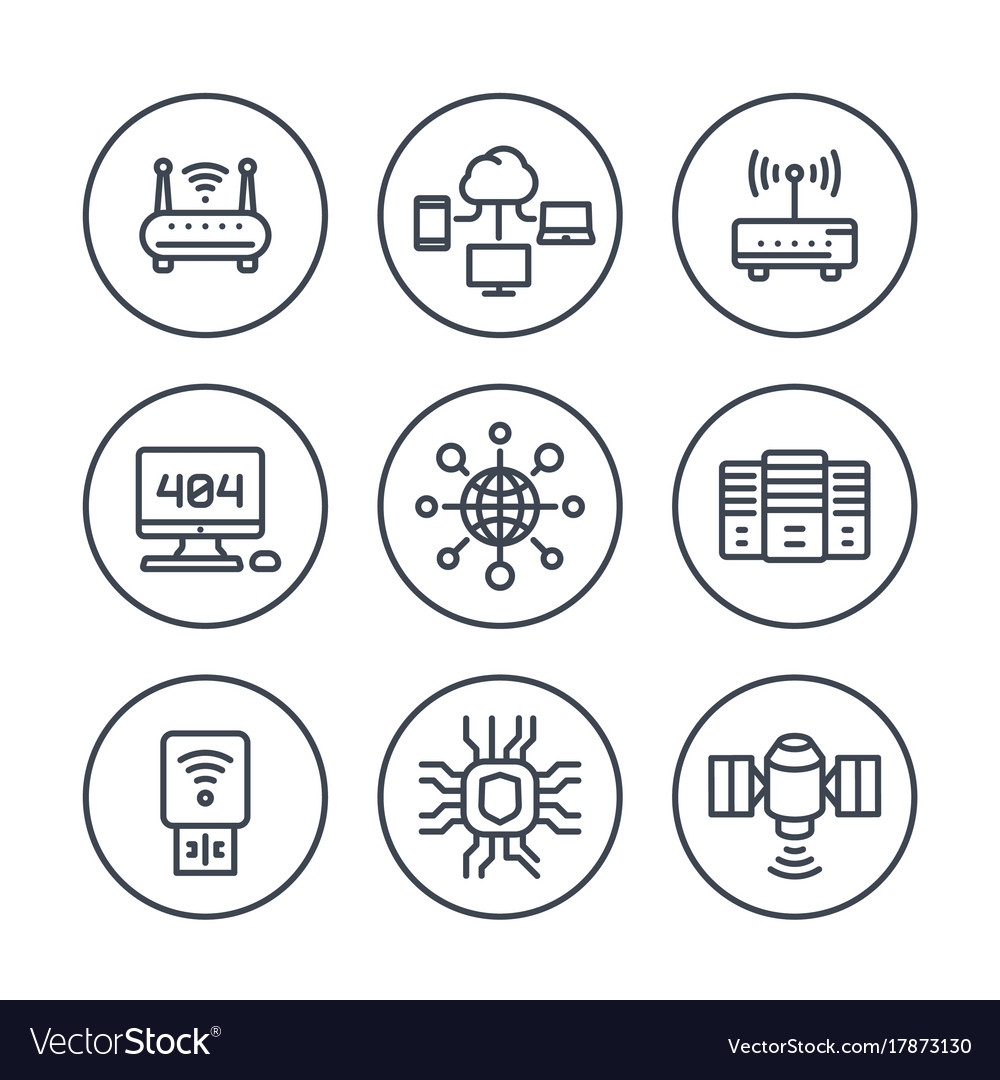 Network internet data technology line icons