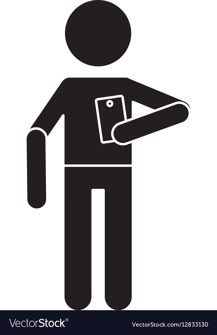 Silhouette character holding smartphone technology