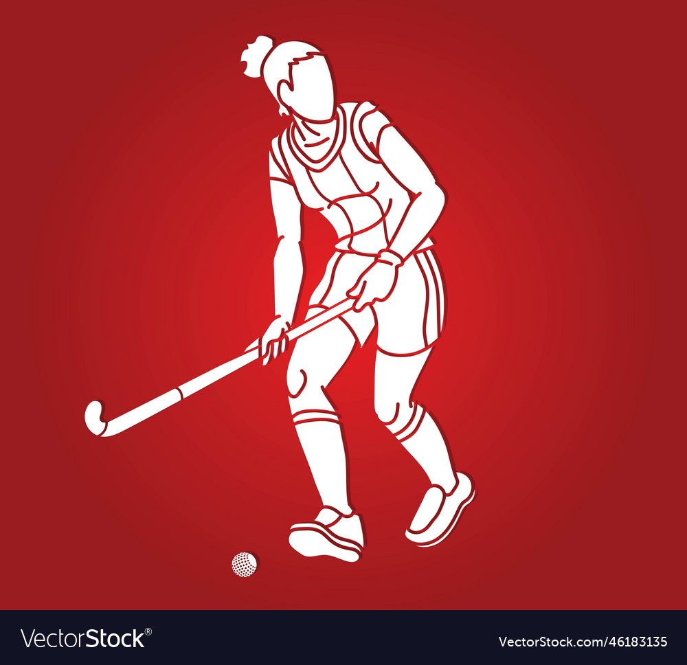 Field hockey sport female player action Royalty Free Vector