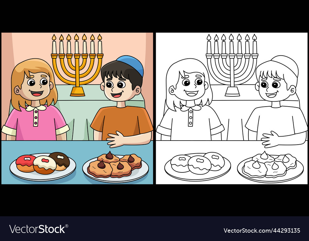 Hanukkah boy and girl feasting