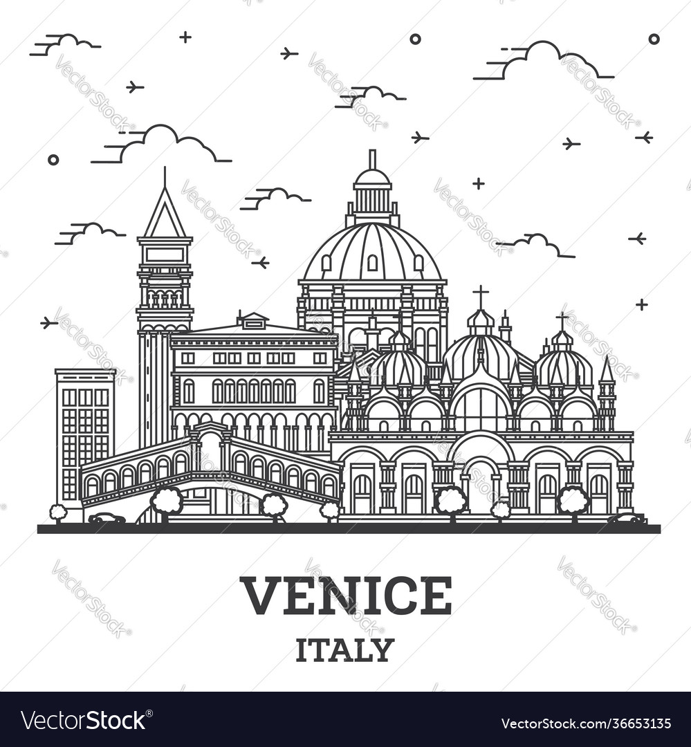 Outline venice italy city skyline with historic Vector Image