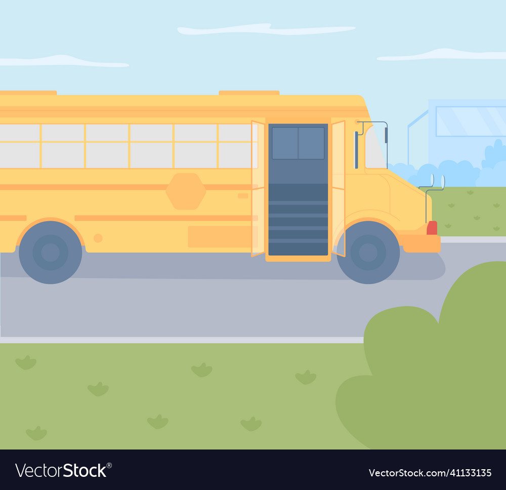 School bus outdoors flat color