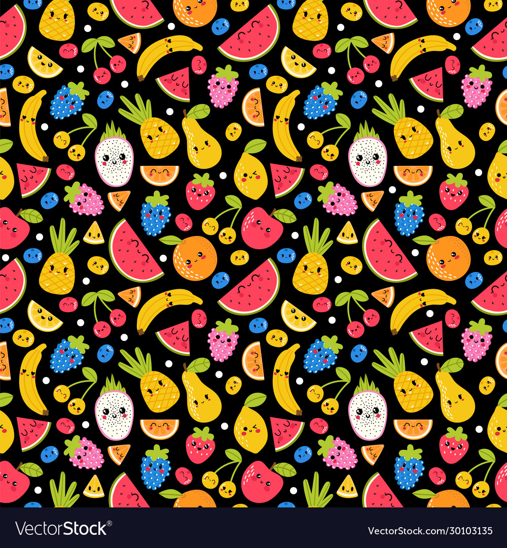 Seamless pattern with funny and happy kawaii