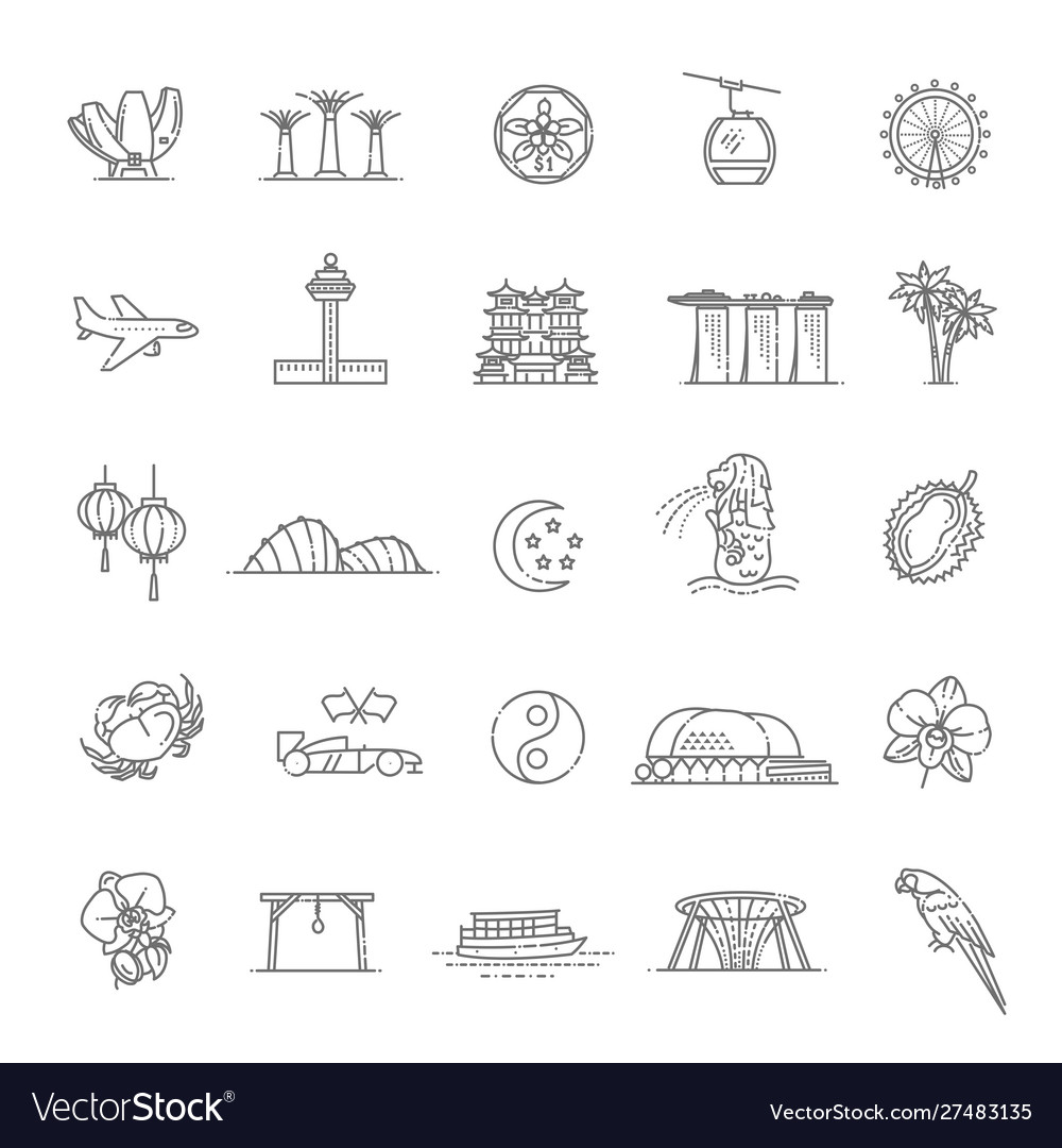 Singapore icon set thin line icon Royalty Free Vector Image