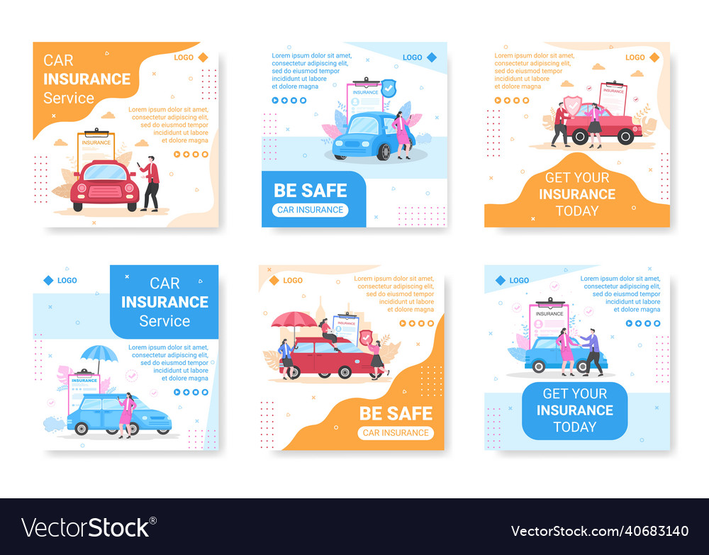 Car insurance post template flat design editable Vector Image