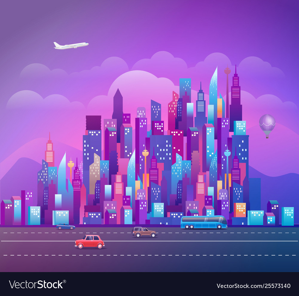 Cityscape with modern skyscrapers and vehicles Vector Image