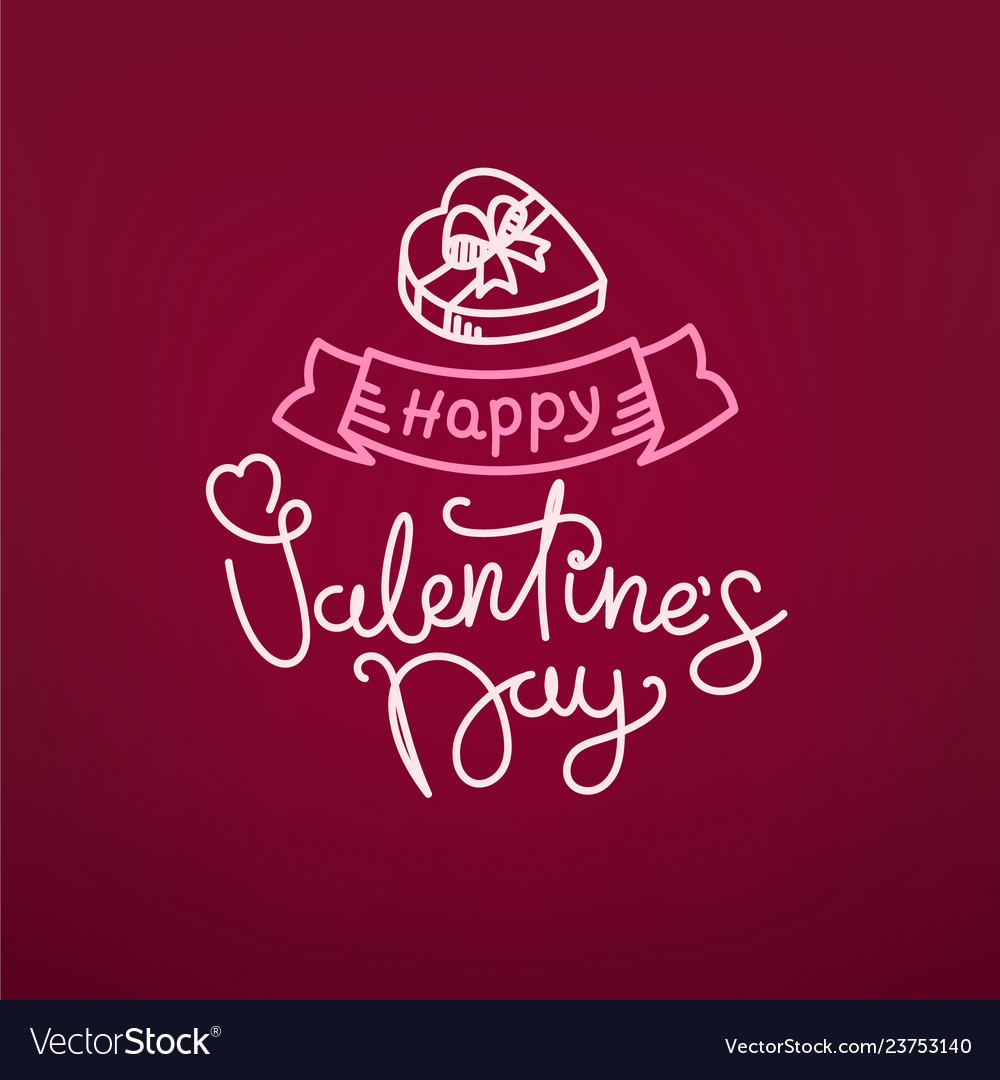 Happy Valentines Day Concept Banner With Linear Vector Image