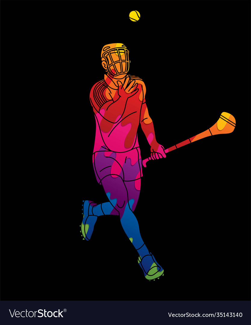 Hurling sport player action irish hurley Vector Image