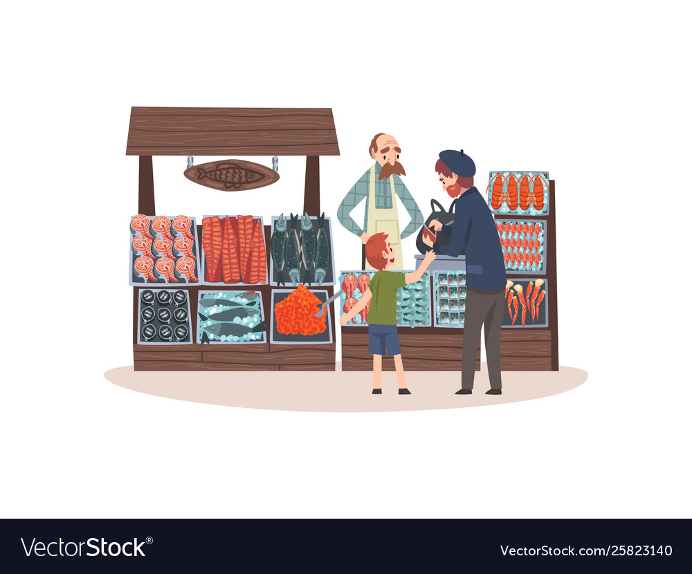 Download Seafood market with freshness fish on counter Vector Image