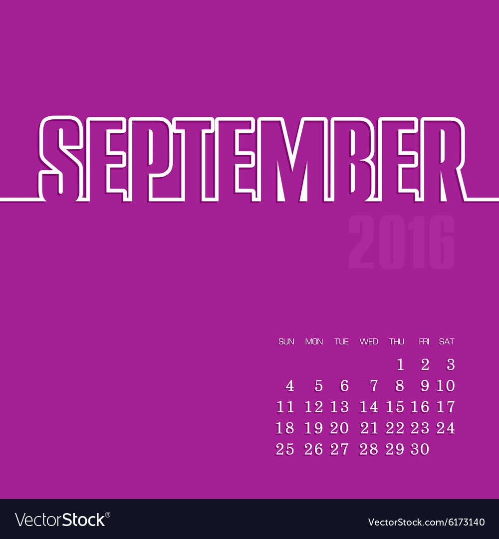 September 2016 year calendar Royalty Free Vector Image