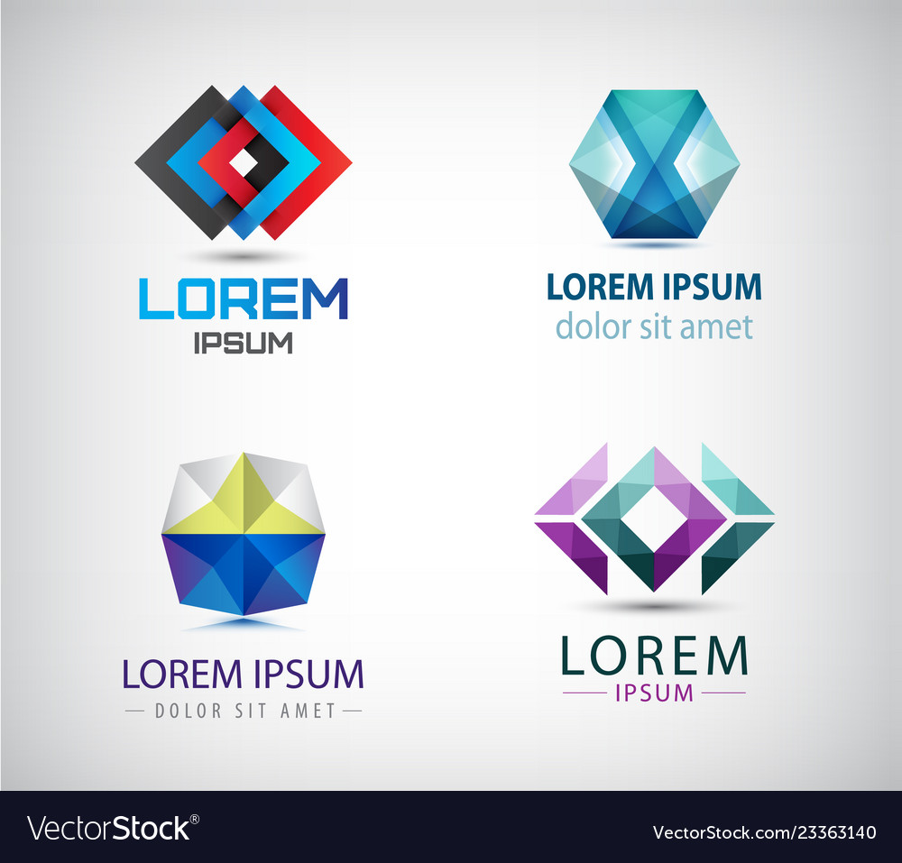 Set of abstract geometric 3d logos shapes Vector Image