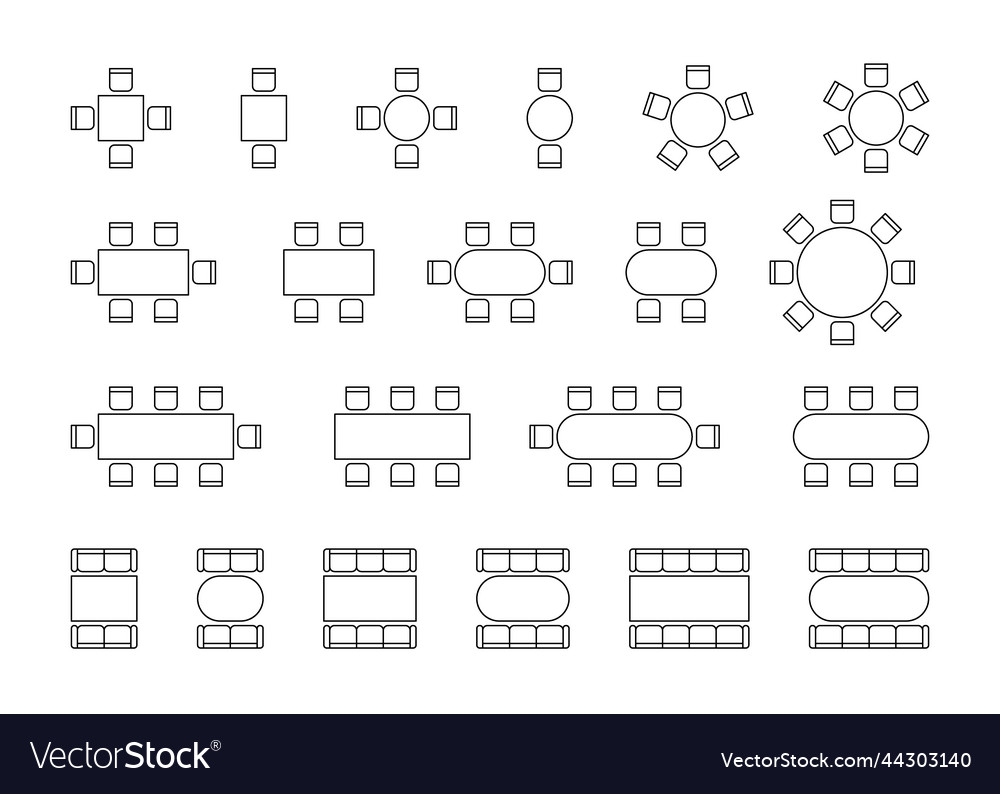 Set Of Plan For Arranging Seats Couch And Tables Vector Image 3365