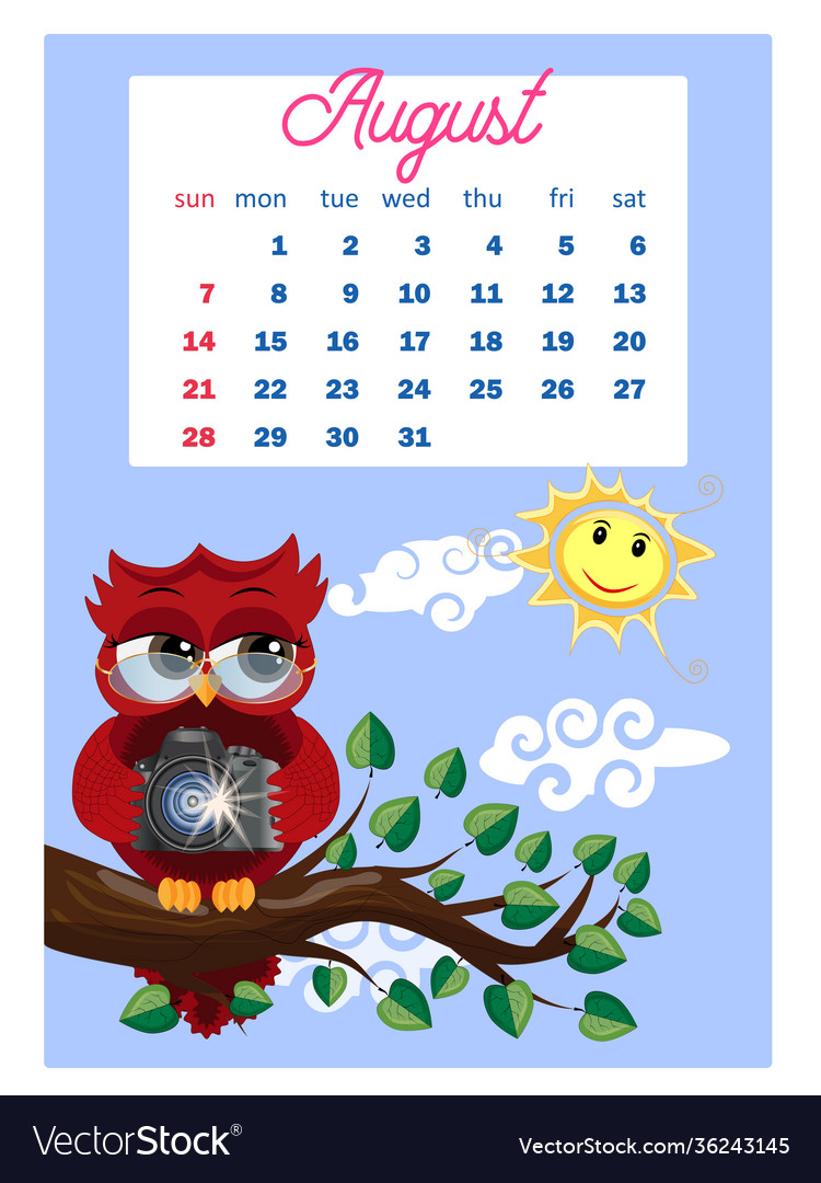 Calendar 2022 cute owls and birds for every month Vector Image