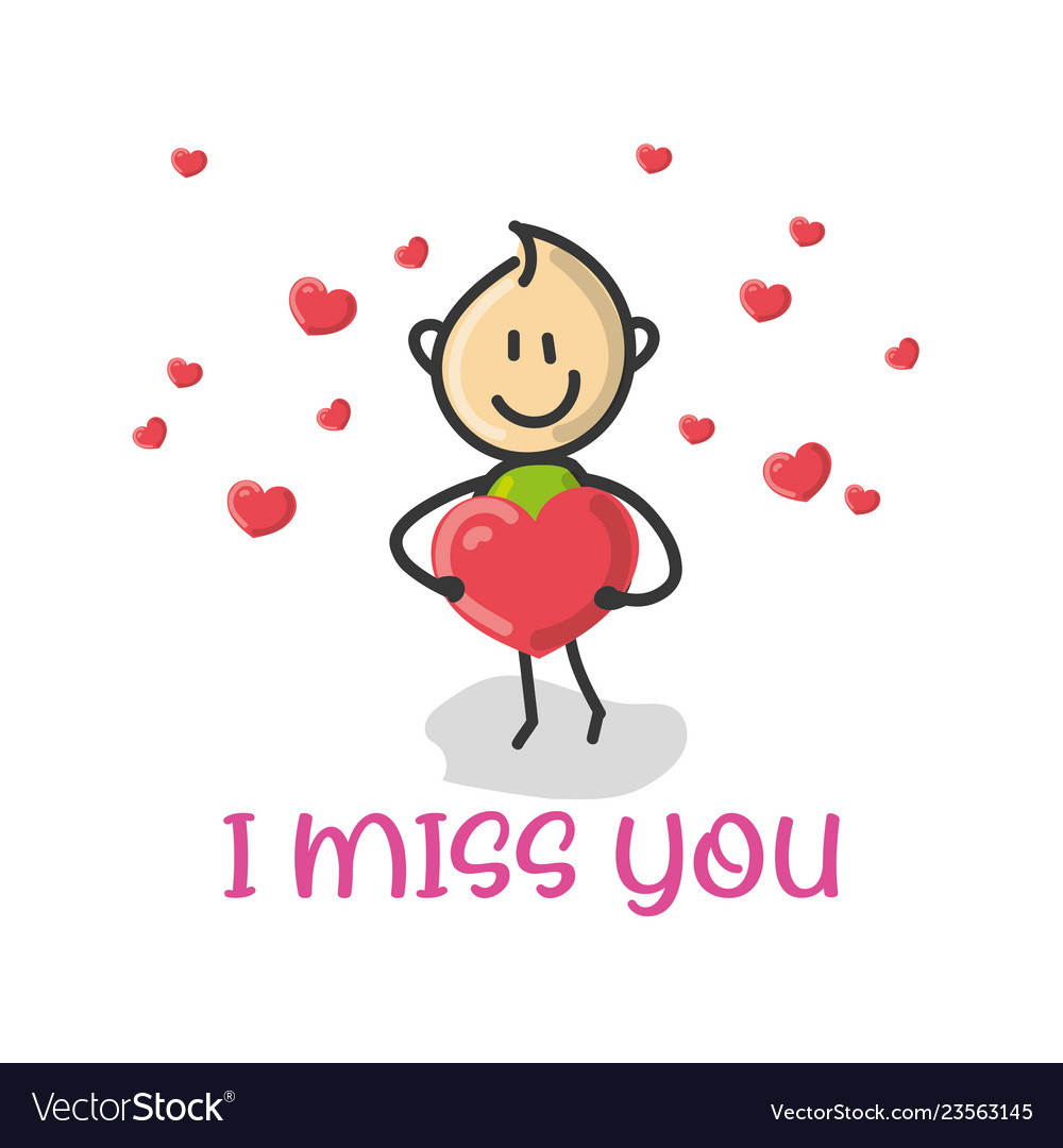 Doodle cartoon figure i miss you Royalty Free Vector Image