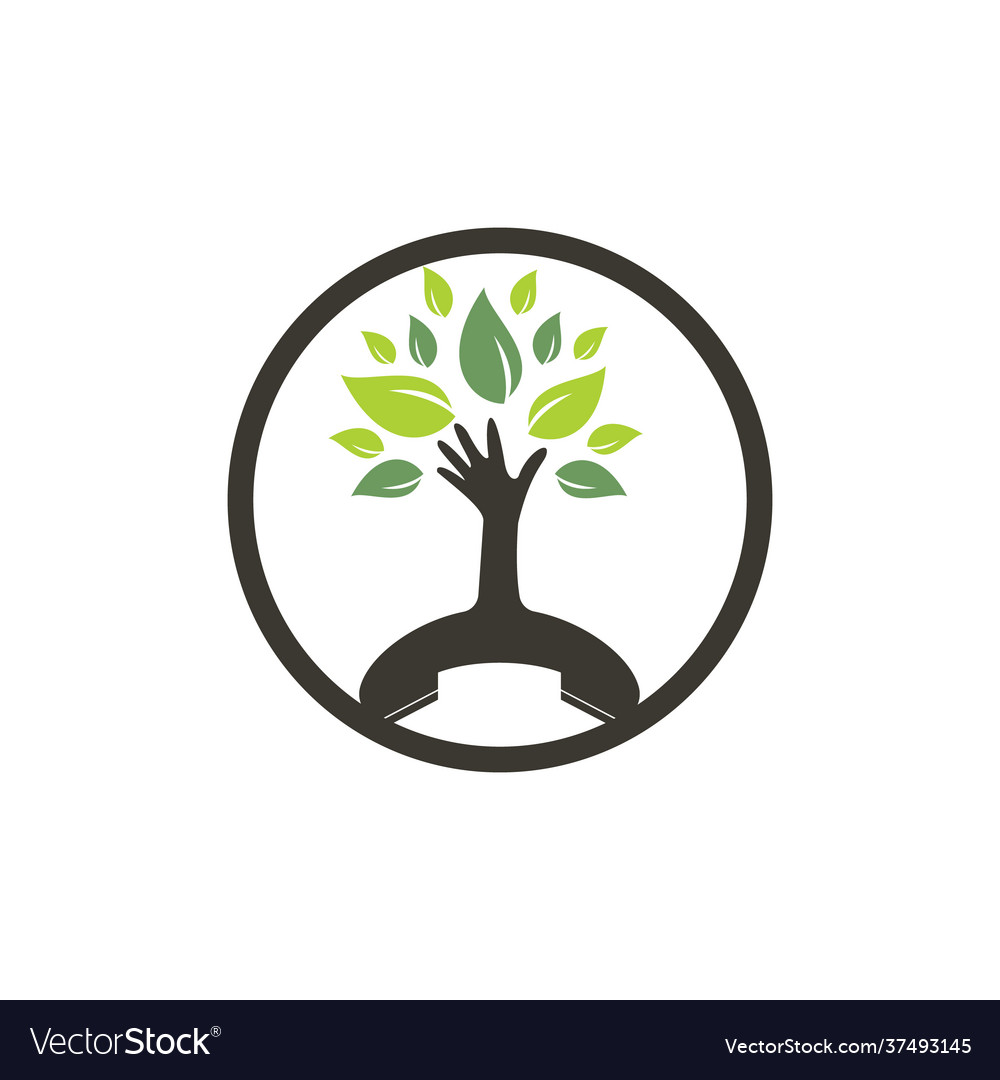 Handset and hand tree icon logo design template Vector Image