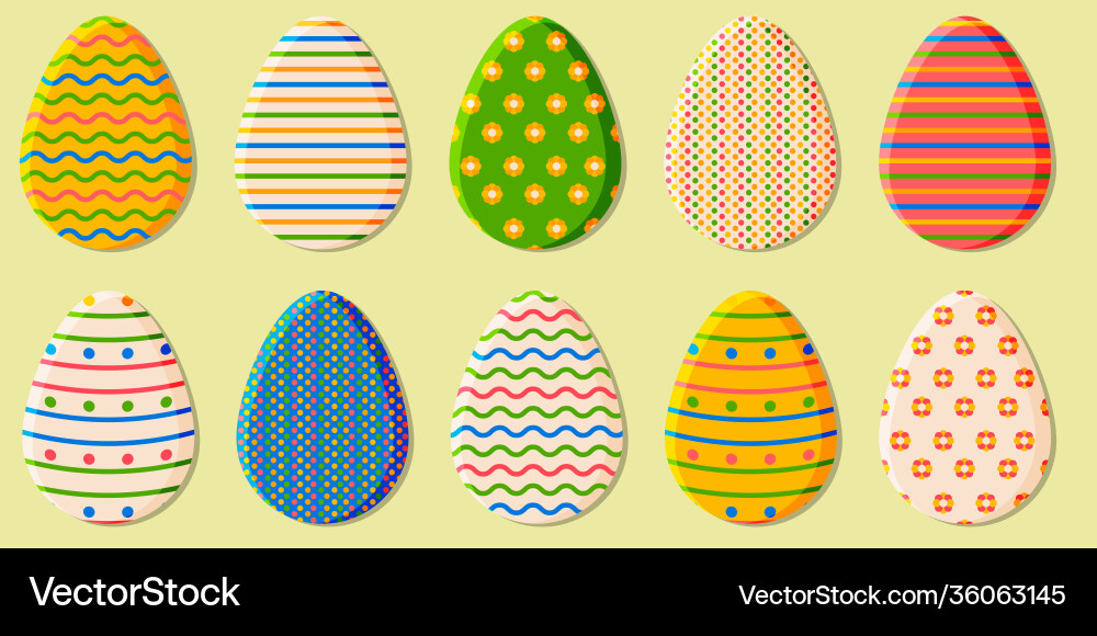 Happy easter set 10 eggs with different designs Vector Image