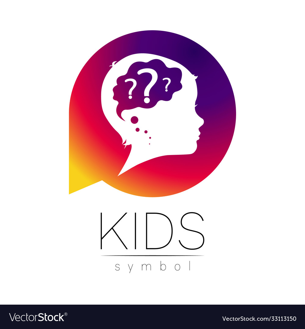 Child logotype with brain and question in violet