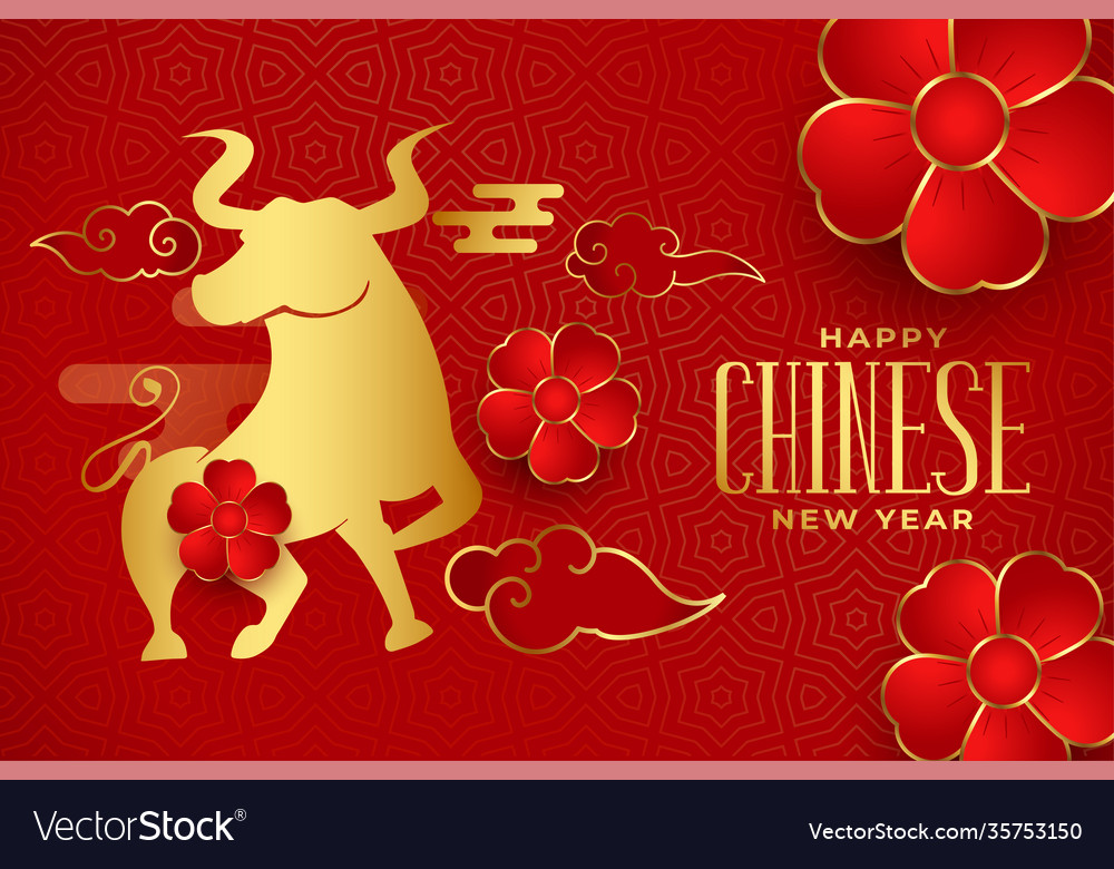 Chinese happy new year with ox and floral red