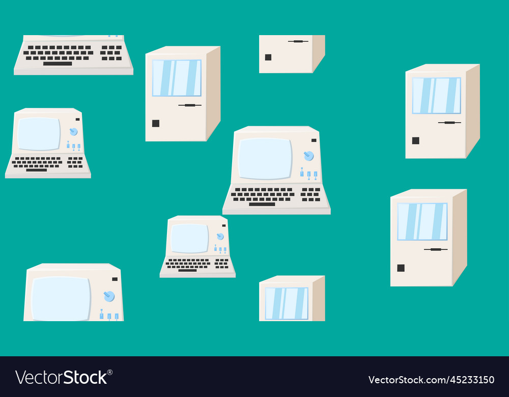 Seamless pattern endless computer with old retro