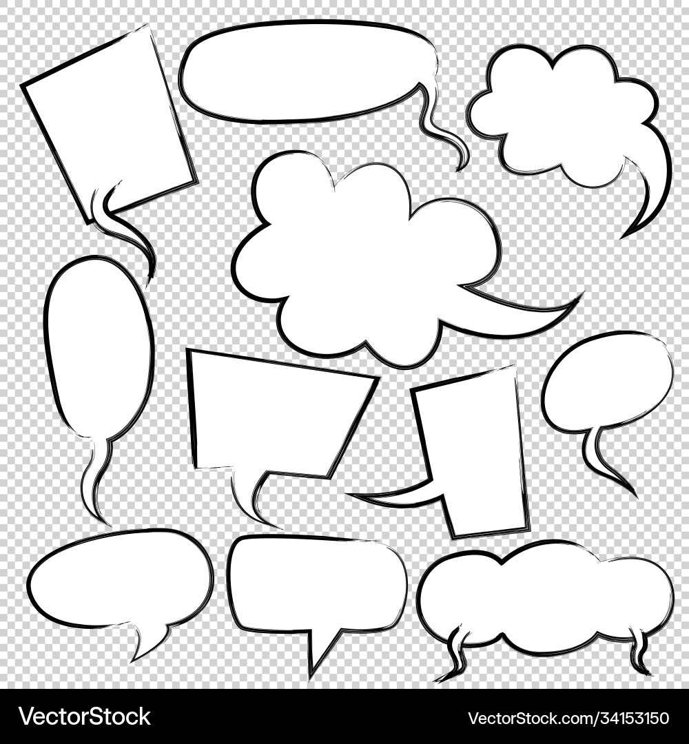 Set handdrawn ink painted comic bubble speech Vector Image