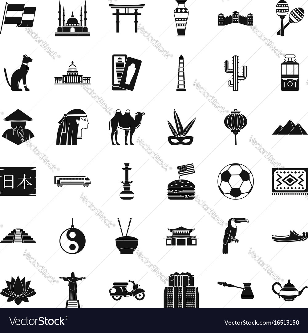 World tour icons set simple style Royalty Free Vector Image