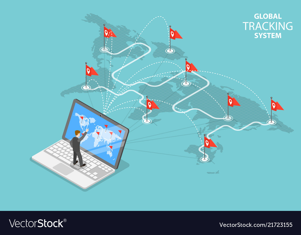 Global tracking system isometric flat Royalty Free Vector