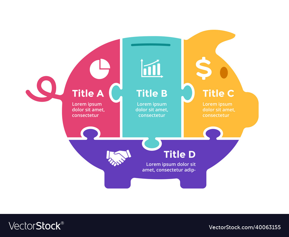 Puzzle piggy bank infographic template slide Vector Image