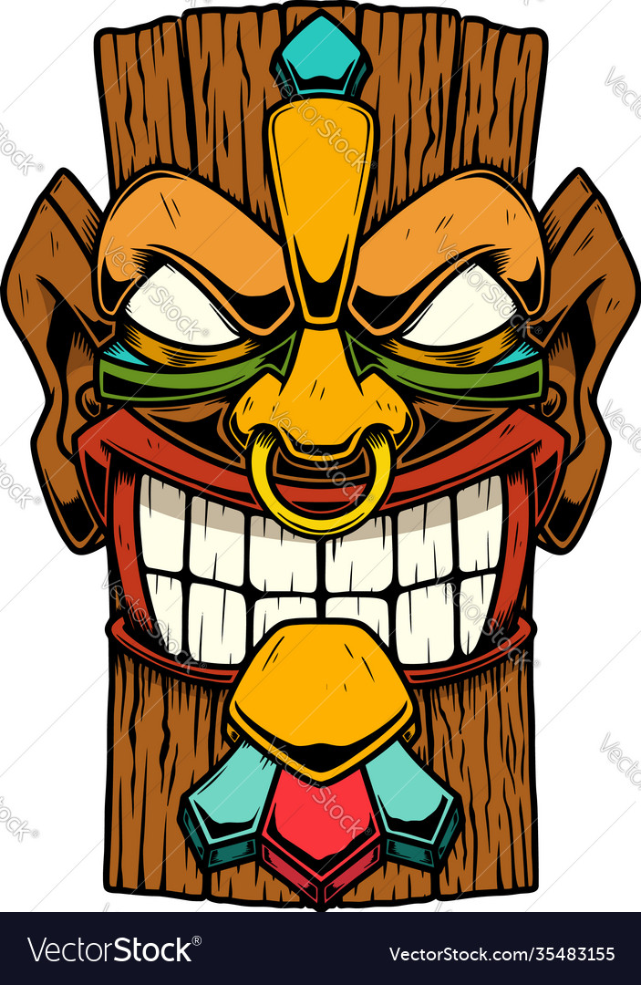 Tiki tribal wooden mask design element for logo Vector Image