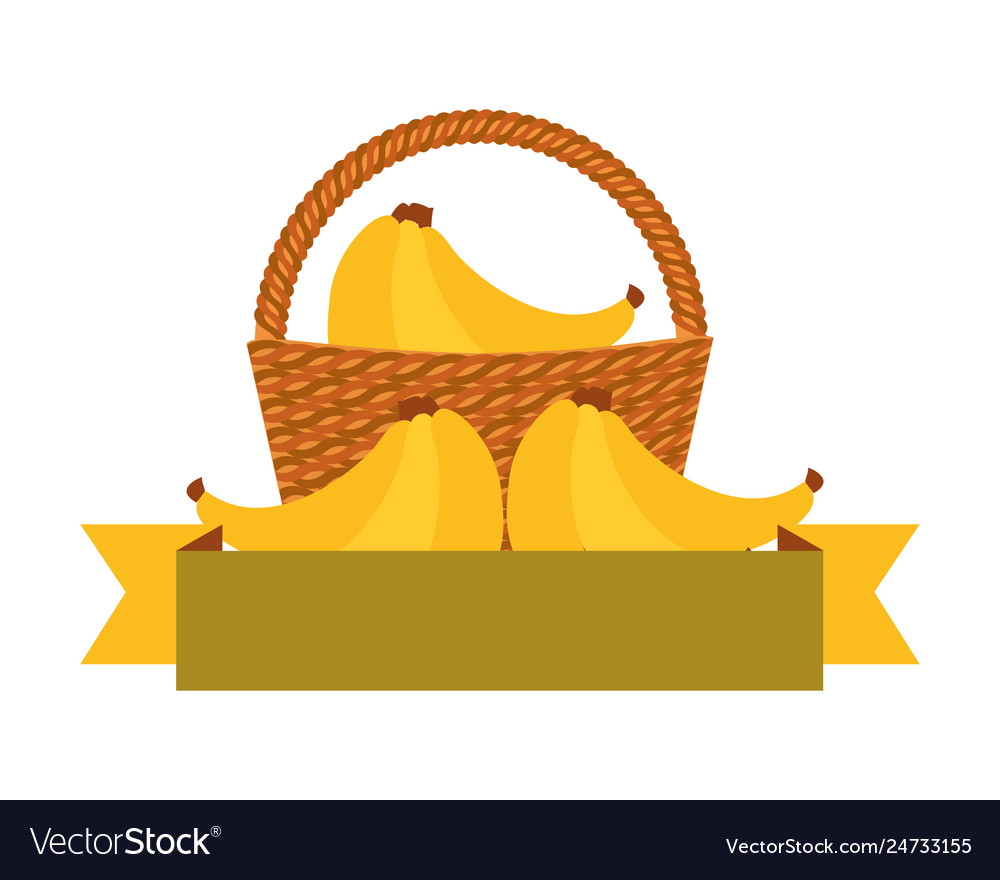 Wicker basket with fresh bananas