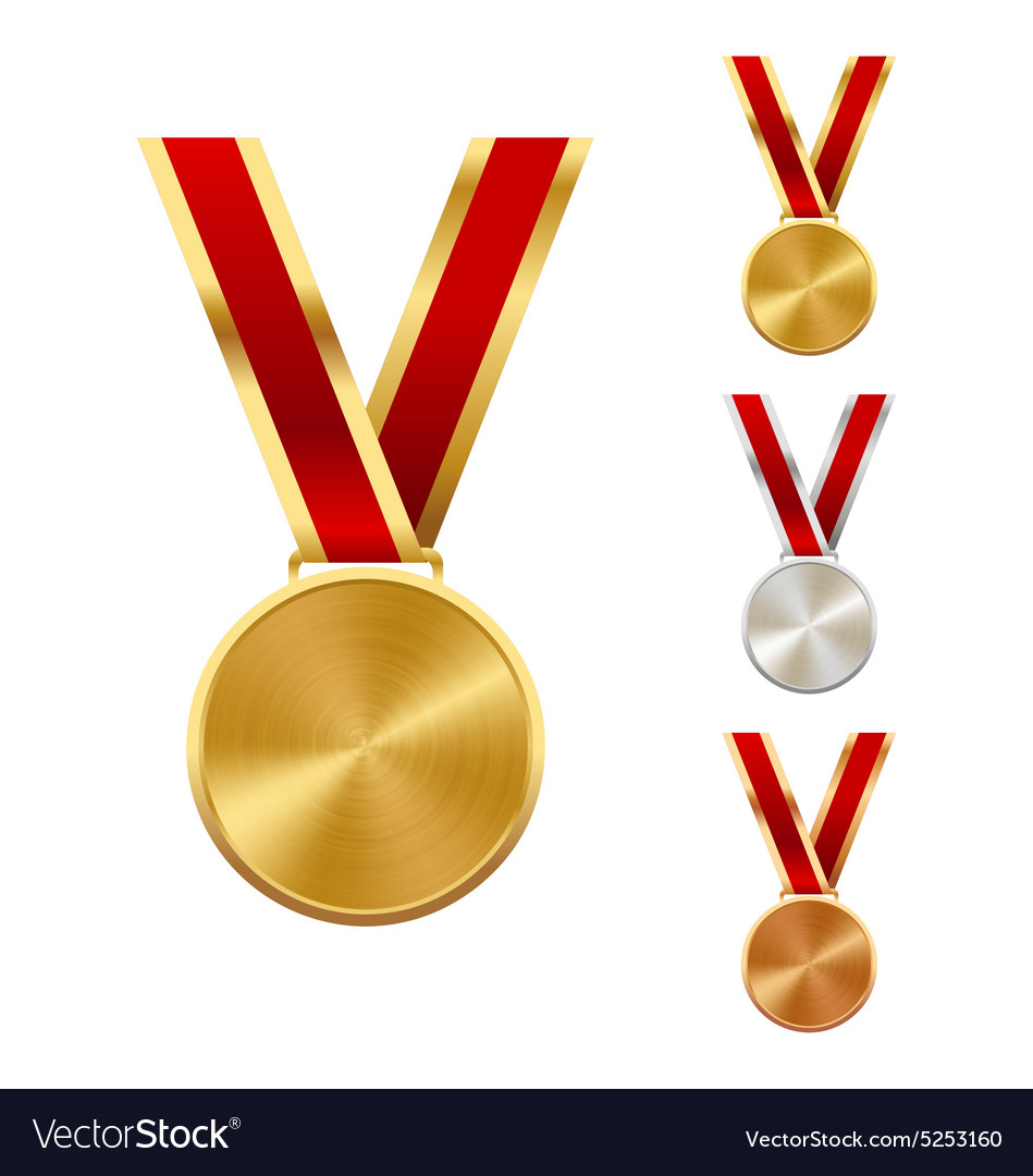 Golden silver and bronze festive winners medals Vector Image