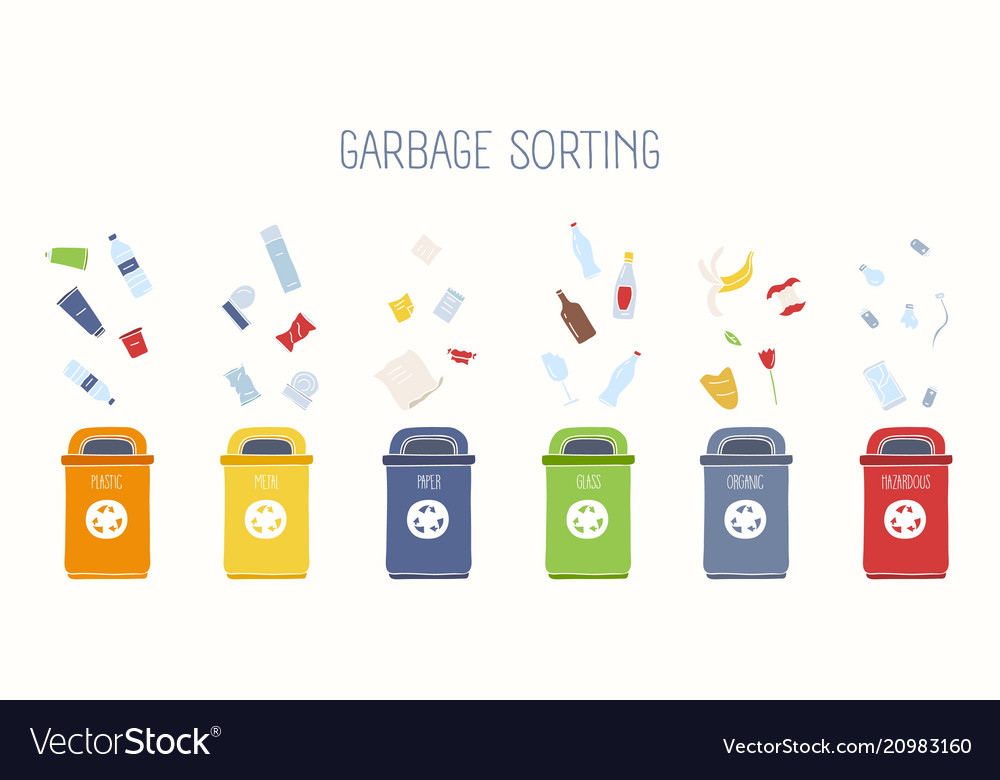 Horizontal banner with trash containers Royalty Free Vector