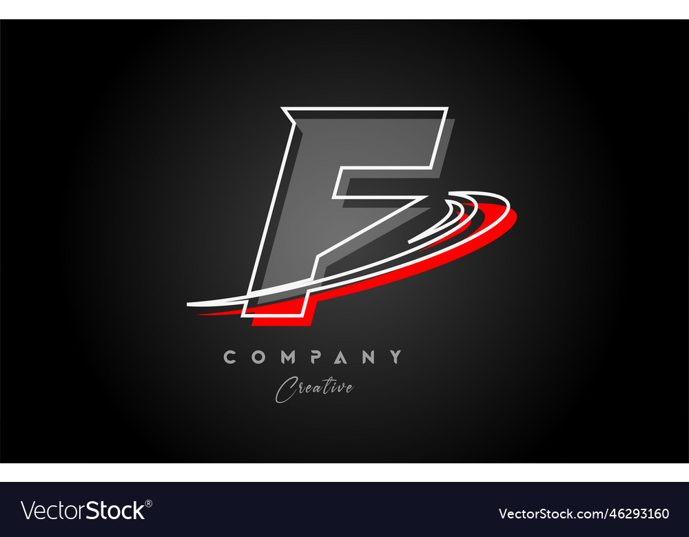 Red grey line f alphabet letter logo icon design Vector Image