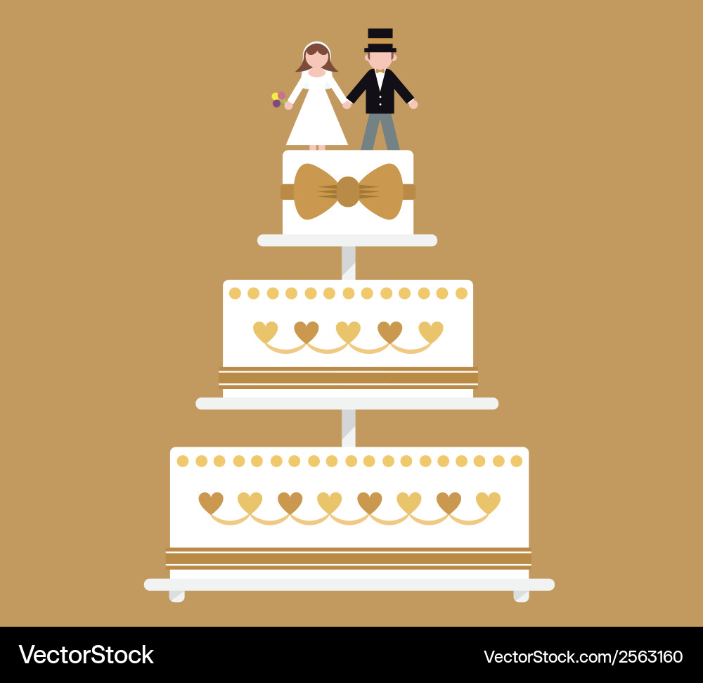 Wedding cake gold ribbon Royalty Free Vector Image